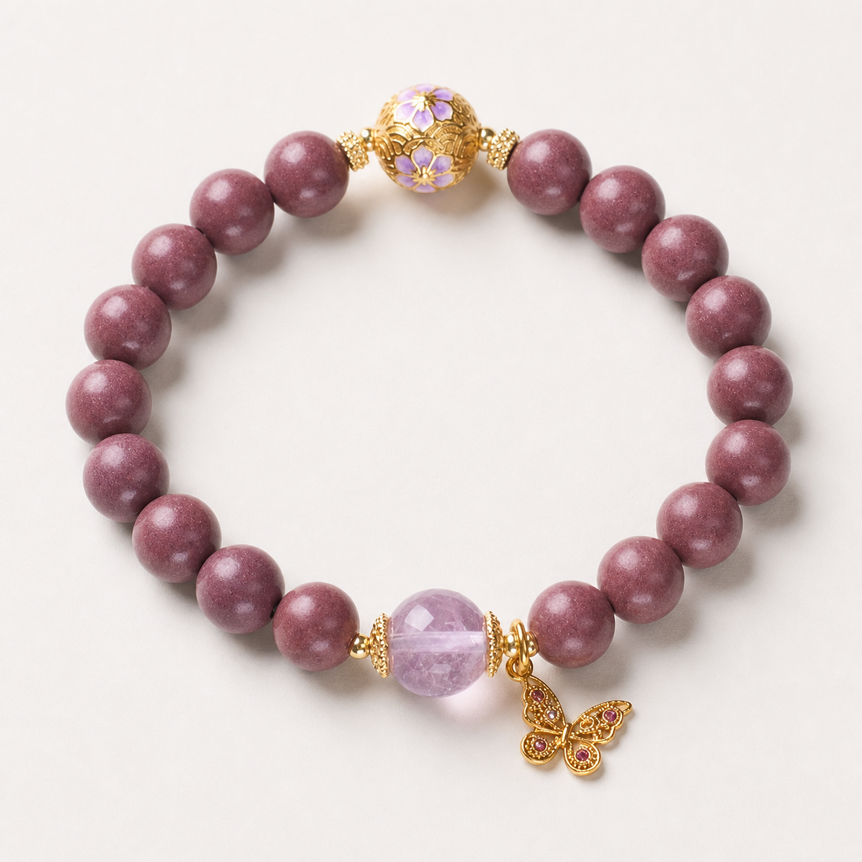 heat activated natural scent bead bracelet with amethyst & butterfly charm heat activated natural scent bead bracelet with amethyst & butterfly charm