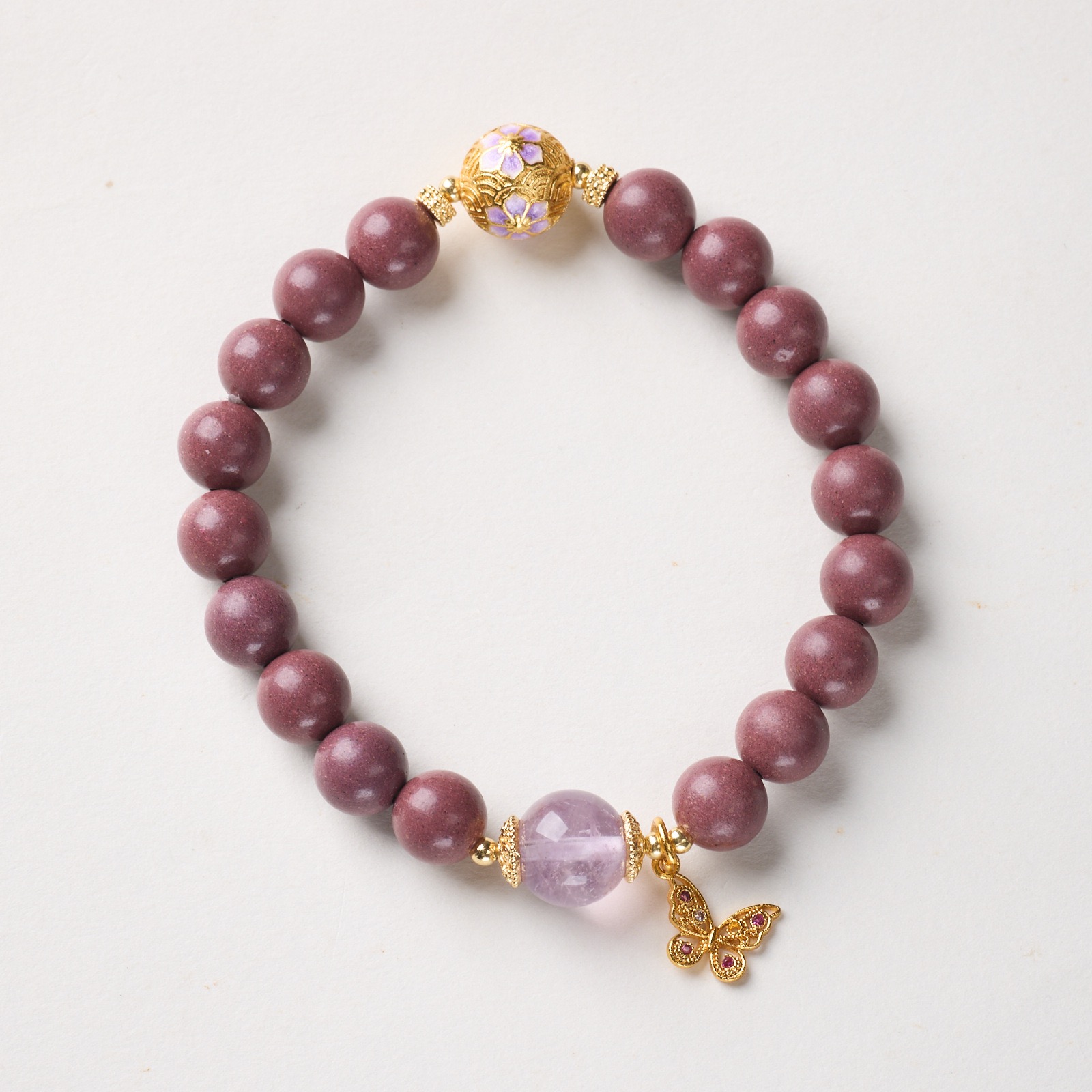 heat activated natural scent bead bracelet with amethyst & butterfly charm heat activated natural scent bead bracelet with amethyst & butterfly charm