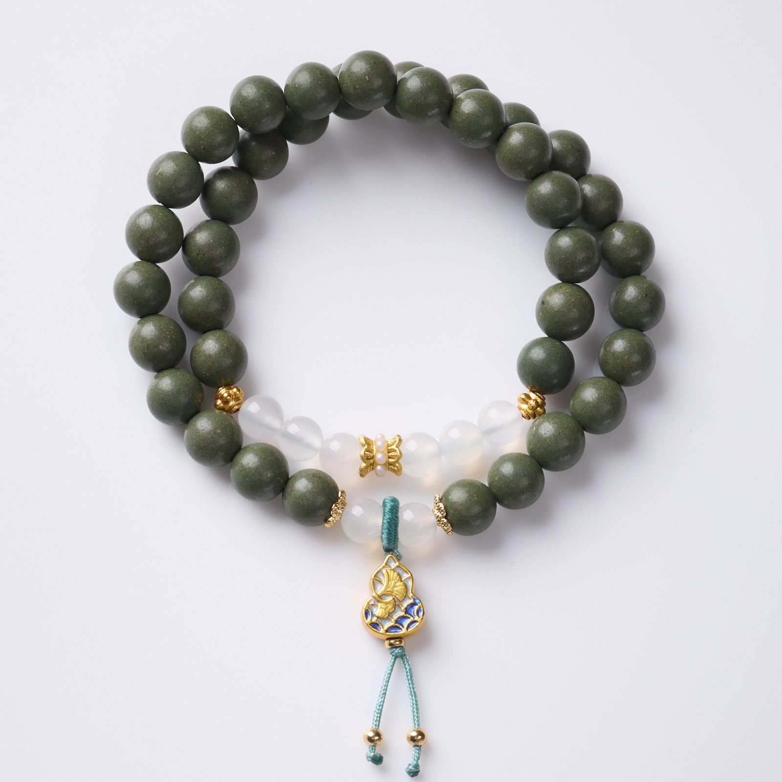mugwort herbal aroma double wrap bracelet with white agate & gourd charm mugwort herbal aroma double wrap bracelet with white agate & gourd charm