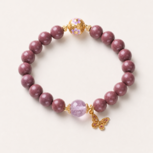 heat activated natural scent bead bracelet with amethyst & butterfly charm