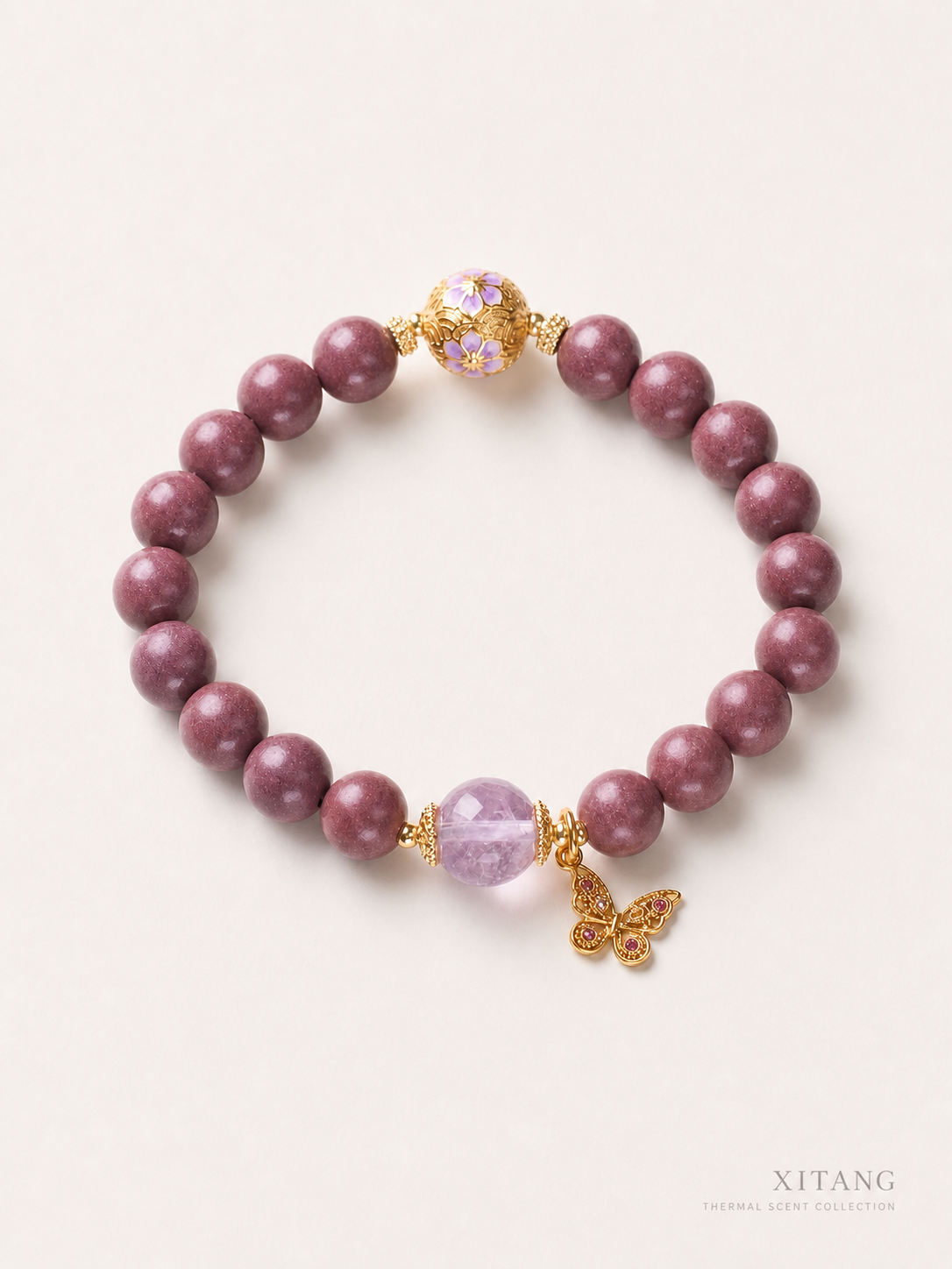 heat activated natural scent bead bracelet with amethyst & butterfly charm heat activated natural scent bead bracelet with amethyst & butterfly charm