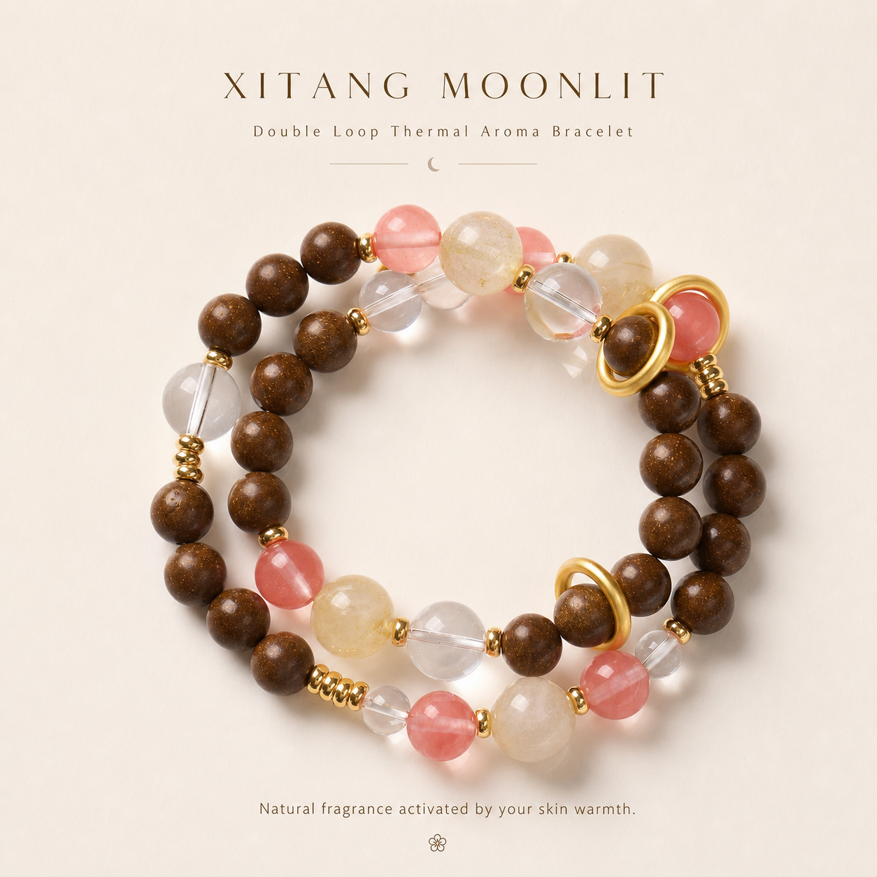 heat activated pear scent bead double wrap bracelet with quartz & watermelon crystal heat activated pear scent bead double wrap bracelet with quartz & watermelon crystal