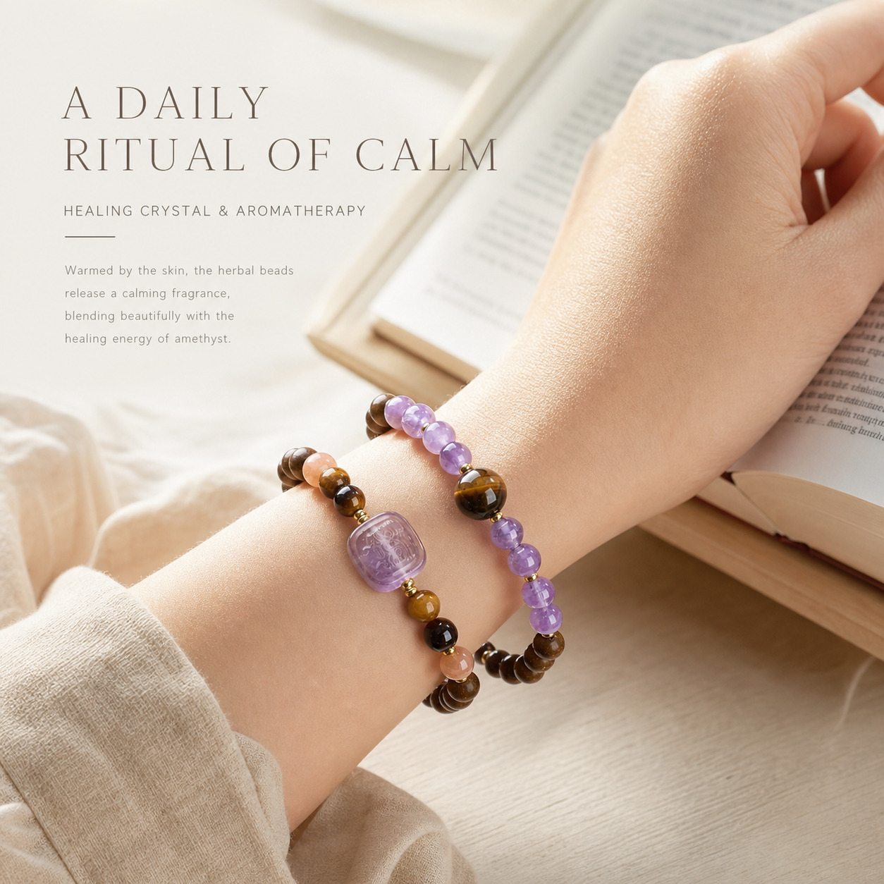 xitang serenity amethyst scented bead bracelet | thermal activated herbal aroma jewelry xitang serenity amethyst scented bead bracelet | thermal activated herbal aroma jewelry