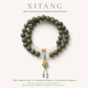 mugwort herbal aroma double wrap bracelet with white agate & gourd charm