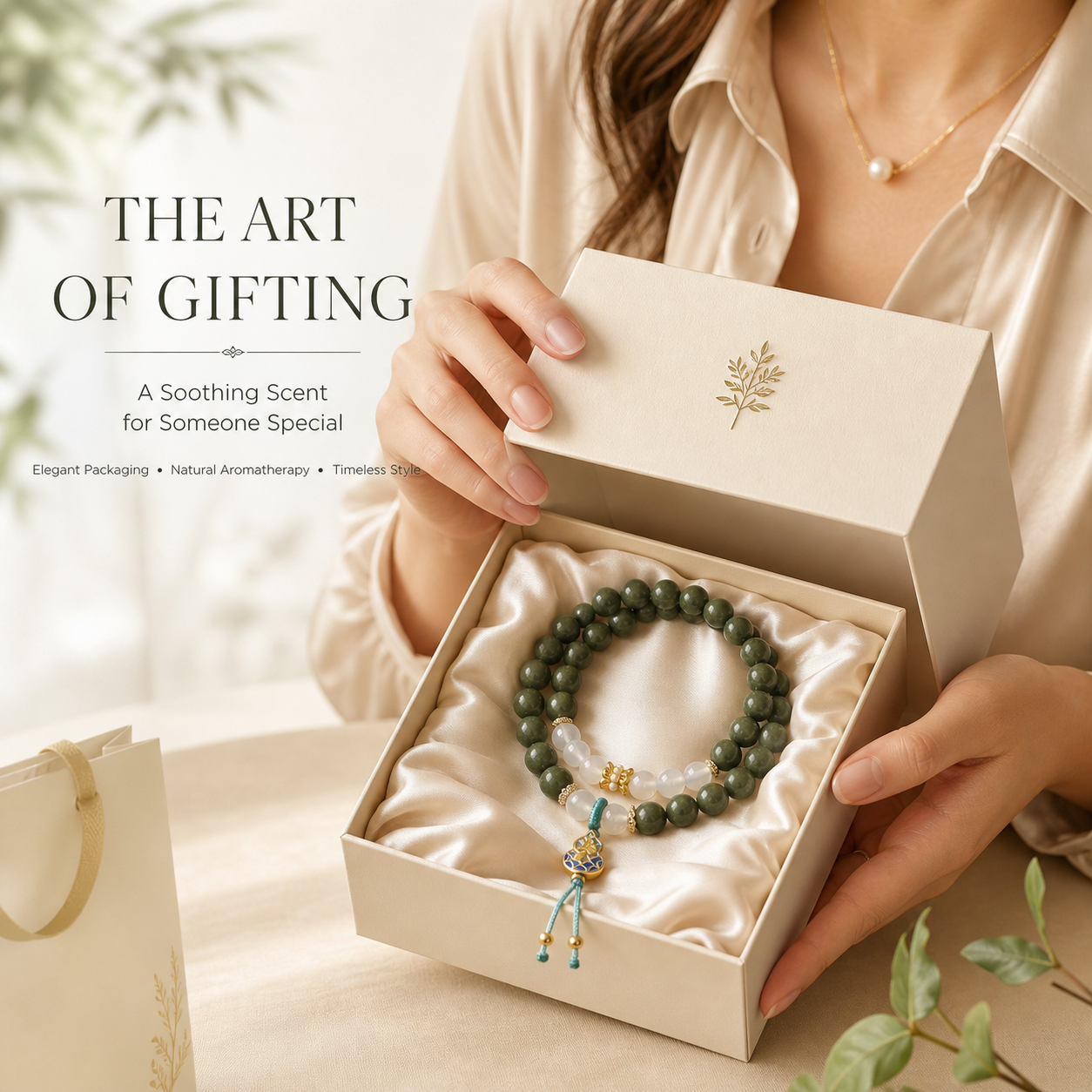 mugwort herbal aroma double wrap bracelet with white agate & gourd charm mugwort herbal aroma double wrap bracelet with white agate & gourd charm