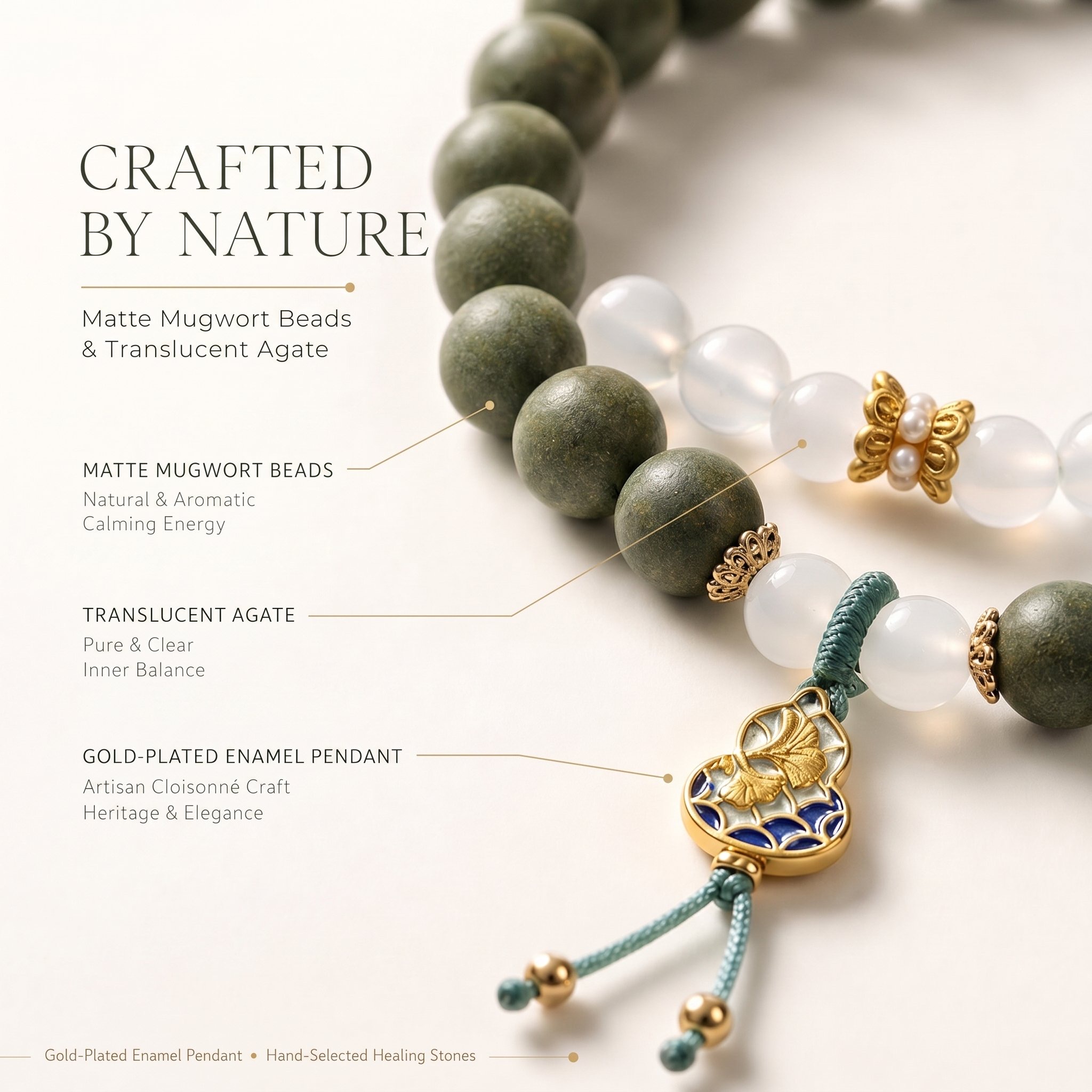 mugwort herbal aroma double wrap bracelet with white agate & gourd charm mugwort herbal aroma double wrap bracelet with white agate & gourd charm